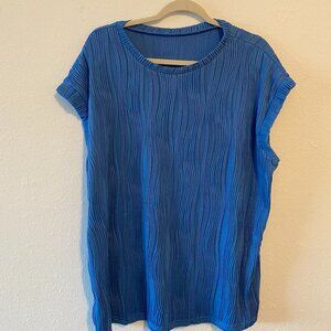 blue cap sleeve textured top